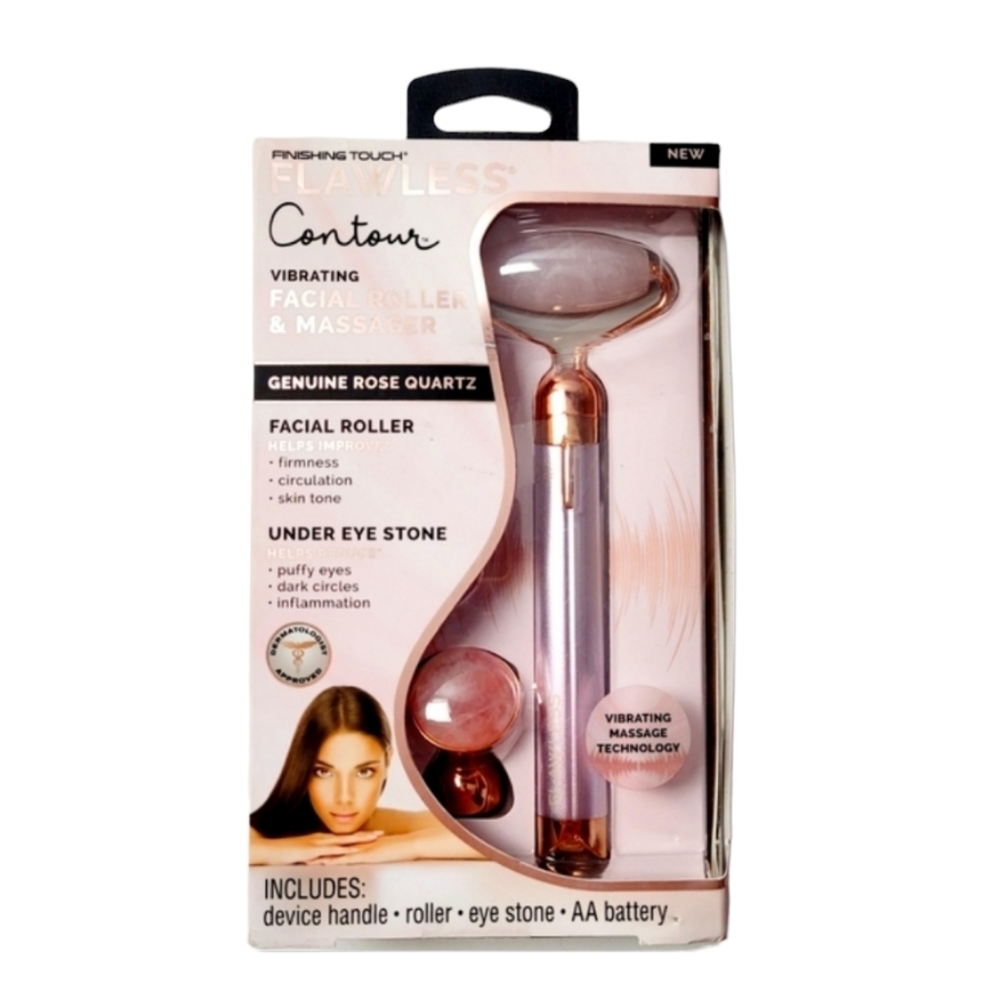 Flawless Contour Vibrating Quartz Facial Roller & Massager W/Genuine Rose Quartz